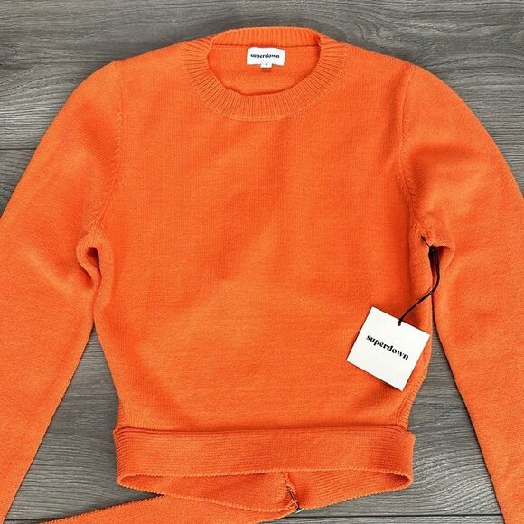 Superdown Iris Cutout Back Orange Long Sleeve Knit Sweater Size Large - Picture 4 of 10